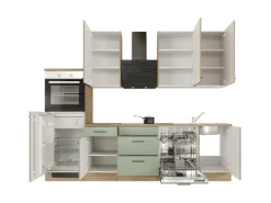 Flex-Well Exclusiv Küchenzeile Cara 280 cm Schilfgrün matt - Artisan Eiche< Kühlschränke|Kochfelder