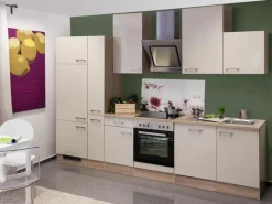 Flex-Well Exclusiv Küchenzeile Orlando 310 cm Kaschmir Glanz-Sonoma Eiche< Kühlschränke|Einbauküchen
