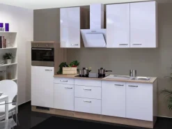 Flex-Well Exclusiv Kochfelder|Küchenschränke<Küchenzeile Valero 270 cm Hochglanz Weiß-Sonoma Eiche NB