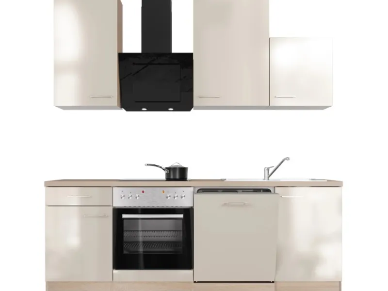 Flex-Well Exclusiv Küchenzeile Orlando 220 cm Kaschmir Glanz - Sonoma Eiche< Küchenschränke|Einbauküchen