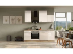 Flex-Well Exclusiv Küchenzeile Orlando 220 cm Kaschmir Glanz - Sonoma Eiche< Küchenschränke|Einbauküchen
