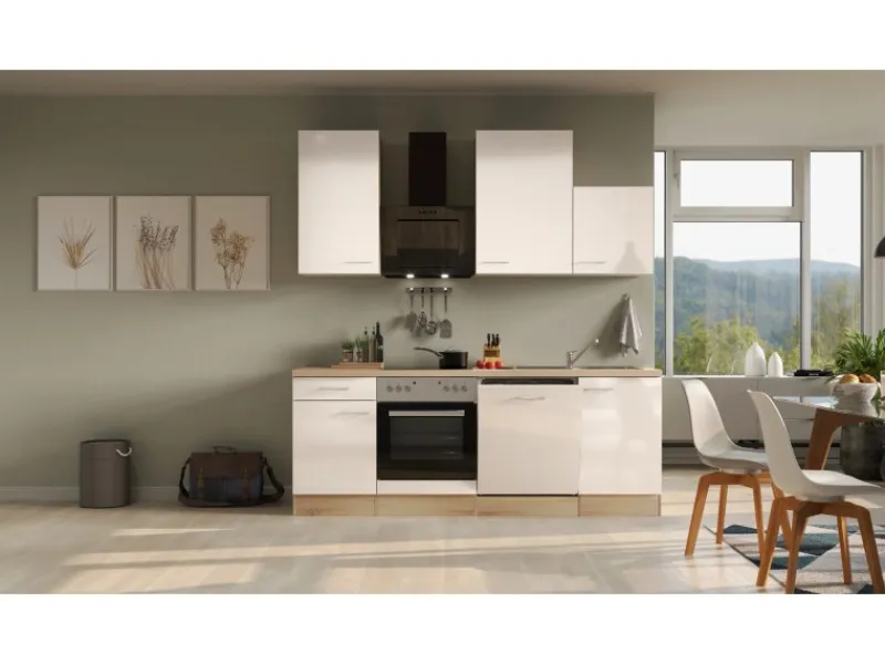 Flex-Well Exclusiv Küchenzeile Orlando 220 cm Kaschmir Glanz - Sonoma Eiche< Küchenschränke|Einbauküchen