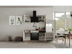 Outlet Flex-Well Exclusiv Küchenzeile Capri 220 cm Schwarz Matt-Endgrain Oak