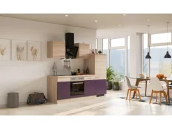 Sale Flex-Well Exclusiv Küchenzeile Focus 220 cm Akazie - Aubergine