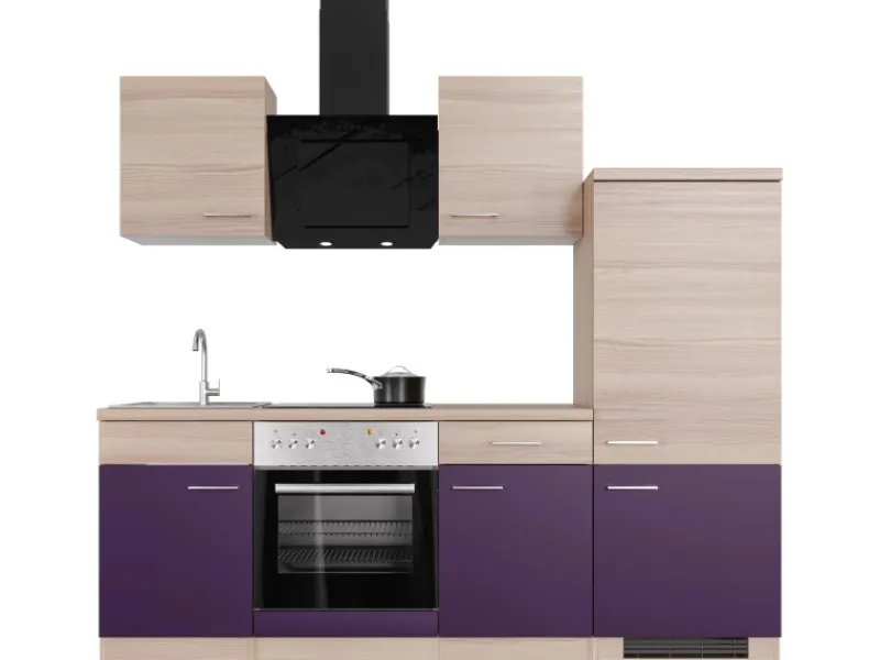 Sale Flex-Well Exclusiv Küchenzeile Focus 220 cm Akazie - Aubergine