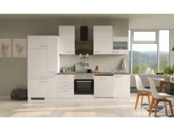 Flex-Well Exclusiv Einbauküchen|Kochfelder<Küchenzeile Joelina 310 cm Weiß matt - Beton Grau