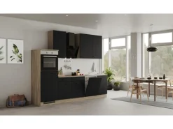 Discount Flex-Well Exclusiv Küchenzeile Capri 280 cm Schwarz Matt-Endgrain Oak