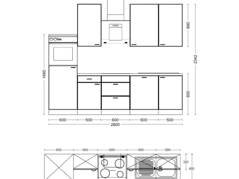 Discount Flex-Well Exclusiv Küchenzeile Capri 280 cm Schwarz Matt-Endgrain Oak