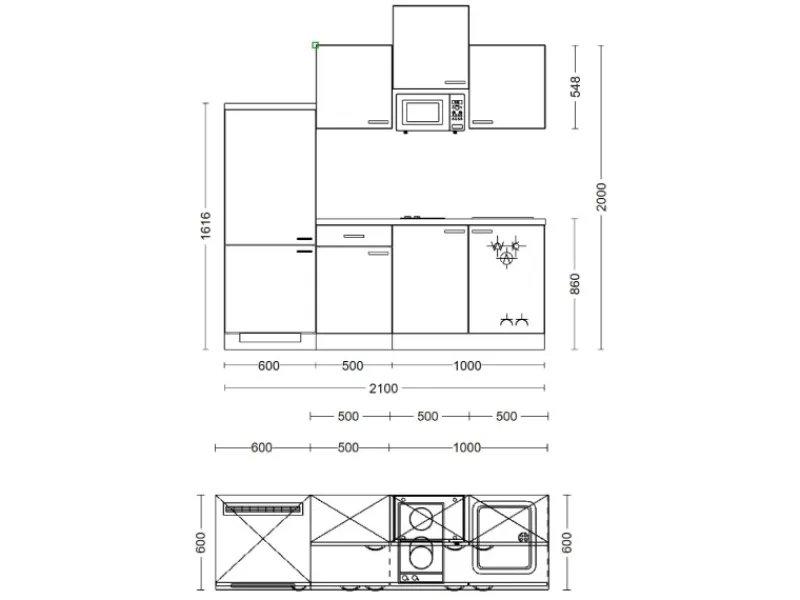Discount Flex-Well Exclusiv Küchenzeile Orlando 210 cm Kaschmir Glanz - Sonoma Eiche