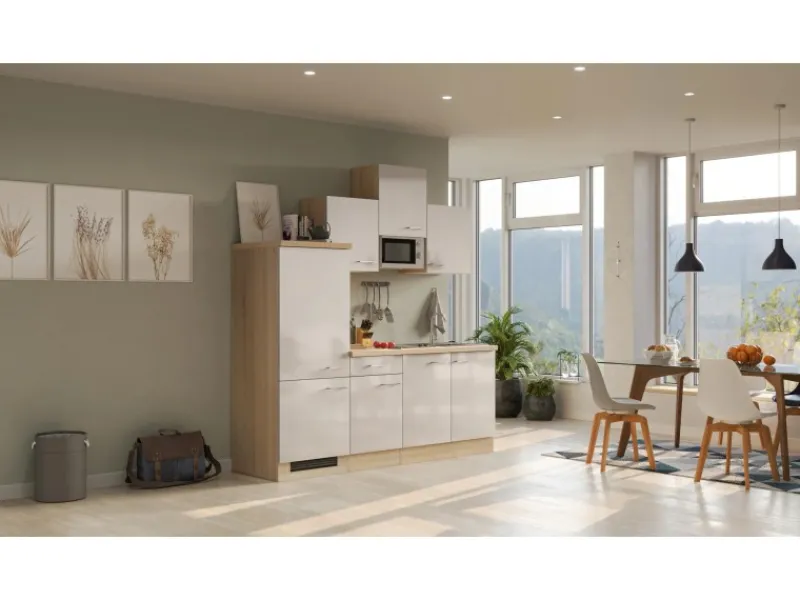 Discount Flex-Well Exclusiv Küchenzeile Orlando 210 cm Kaschmir Glanz - Sonoma Eiche