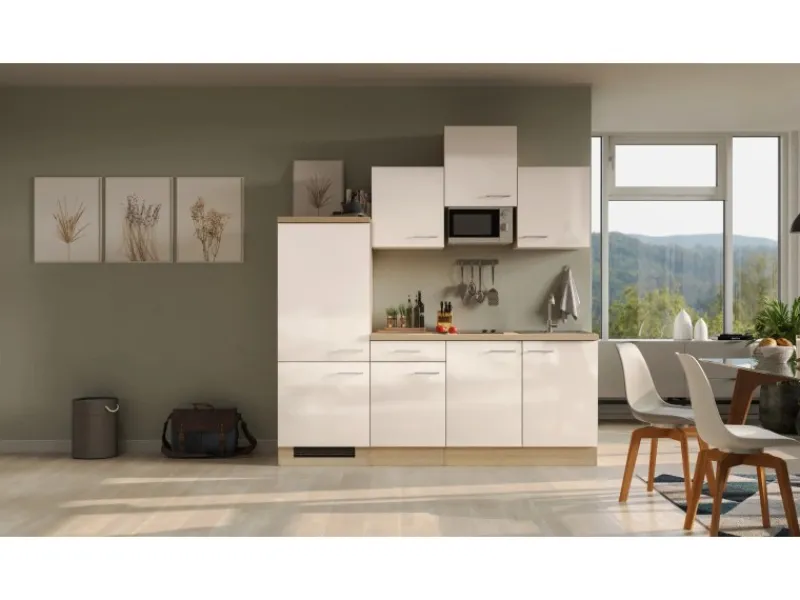 Discount Flex-Well Exclusiv Küchenzeile Orlando 210 cm Kaschmir Glanz - Sonoma Eiche
