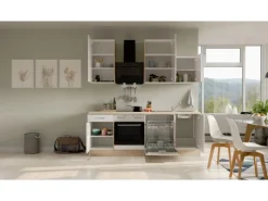 Flex-Well Exclusiv Herde<Küchenzeile Valero 220 cm Hochglanz Weiß - Sonoma Eiche