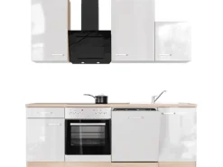 Flex-Well Exclusiv Herde<Küchenzeile Valero 220 cm Hochglanz Weiß - Sonoma Eiche