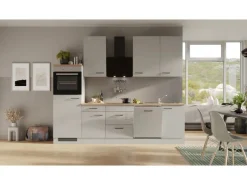 Flex-Well Exclusiv Kühlschränke|Küchenschränke<Küchenzeile Lund 280 cm Lichtgrau glänzend-Rauchgrau