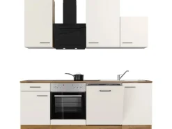 Flex-Well Exclusiv Küchenzeile Vintea 220 cm Magnolia matt - Lancelot Oak< Kochfelder|Herde