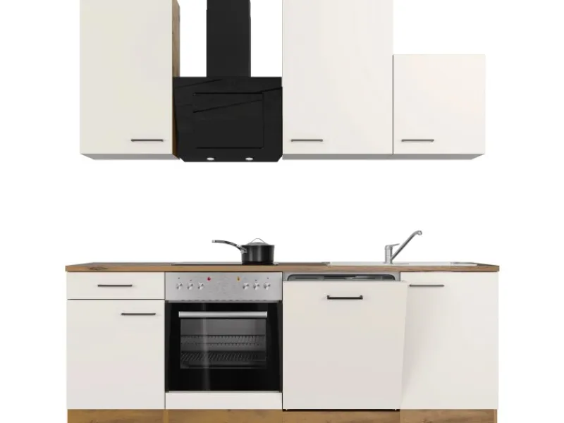 Flex-Well Exclusiv Küchenzeile Vintea 220 cm Magnolia matt - Lancelot Oak< Kochfelder|Herde