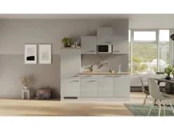 New Flex-Well Exclusiv Küchenzeile 1602-002 Lund 210 cm Lichtgrau glänzend-Rauchgrau