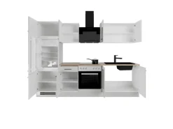 Flex-Well Exclusiv Küchenzeile Lund 270 cm Lichtgrau glänzend-Rauchgrau< Kühlschränke