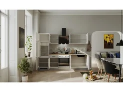 Flex-Well Exclusiv Küchenzeile Lund 270 cm Lichtgrau glänzend-Rauchgrau< Kühlschränke