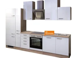 Flex-Well Exclusiv Küchenzeile Valero 310 cm Hochglanz Weiß-Sonoma Eiche< Kochfelder|Küchenschränke