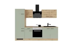 Flex-Well Exclusiv Einbauküchen<Küchenzeile Cara 270 cm Schilfgrün matt - Artisan Eiche