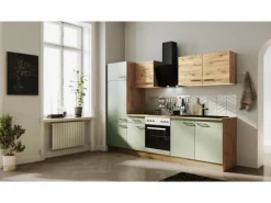 Flex-Well Exclusiv Einbauküchen<Küchenzeile Cara 270 cm Schilfgrün matt - Artisan Eiche