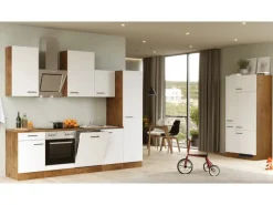 Flex-Well Exclusiv Kühlschränke<Küchenzeile Vintea 360 cm Magnolia matt - Lancelot Oak