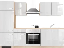 Flex-Well Exclusiv Küchenzeile Valero 270 cm Hochglanz Weiß - Sonoma Eiche< Einbauküchen|Kühlschränke