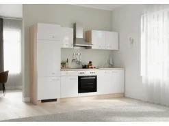 Flex-Well Exclusiv Küchenzeile Valero 270 cm Hochglanz Weiß - Sonoma Eiche< Einbauküchen|Kühlschränke