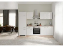 Flex-Well Exclusiv Küchenzeile Valero 270 cm Hochglanz Weiß - Sonoma Eiche< Einbauküchen|Kühlschränke