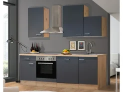 Flex-Well Exclusiv Winkelküchen|Einbauküchen<Küchenzeile Morena 220 cm Basaltgrau Matt - San Remo Eiche