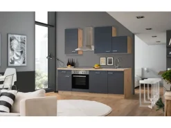 Flex-Well Exclusiv Winkelküchen|Einbauküchen<Küchenzeile Morena 220 cm Basaltgrau Matt - San Remo Eiche