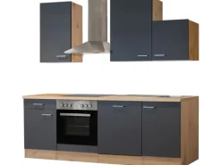 Flex-Well Exclusiv Winkelküchen|Einbauküchen<Küchenzeile Morena 220 cm Basaltgrau Matt - San Remo Eiche