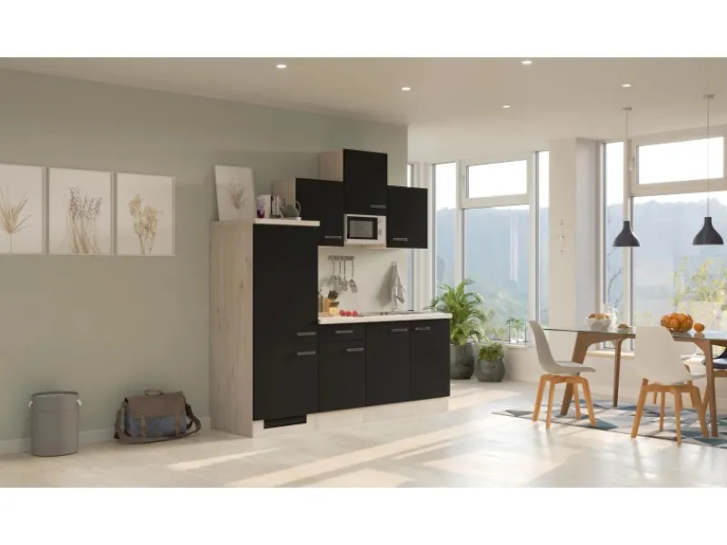 Hot Flex-Well Exclusiv Küchenzeile Lara 210 cm Anthrazit - San Remo Eiche