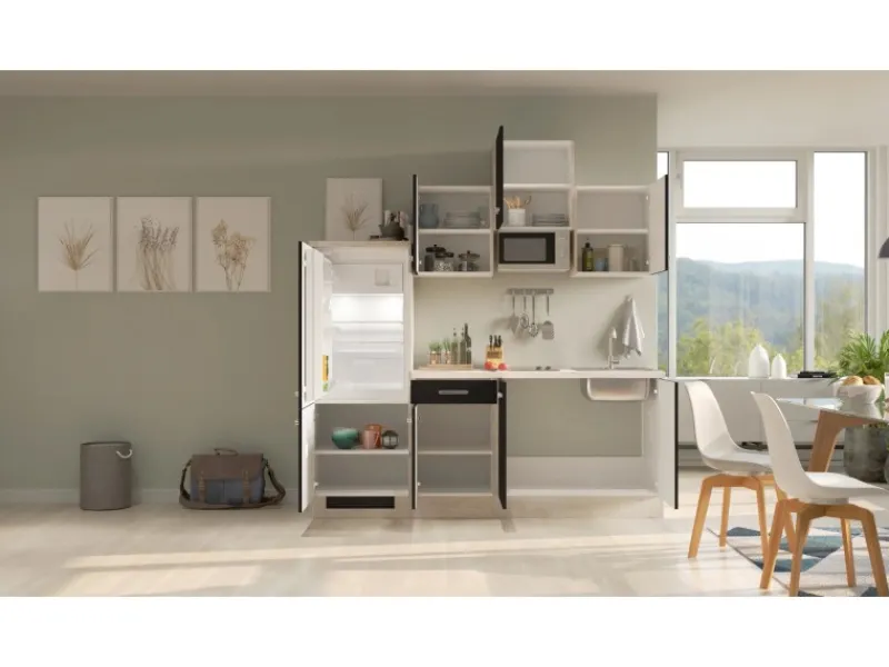 Hot Flex-Well Exclusiv Küchenzeile Lara 210 cm Anthrazit - San Remo Eiche