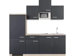 Hot Flex-Well Exclusiv Küchenzeile Lara 210 cm Anthrazit - San Remo Eiche