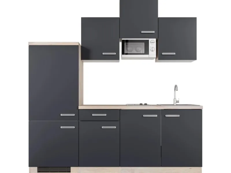 Hot Flex-Well Exclusiv Küchenzeile Lara 210 cm Anthrazit - San Remo Eiche