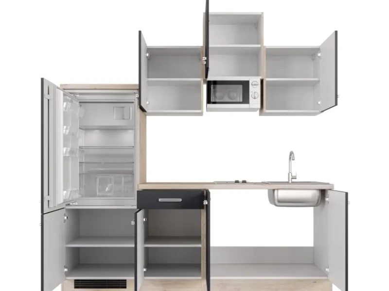 Hot Flex-Well Exclusiv Küchenzeile Lara 210 cm Anthrazit - San Remo Eiche