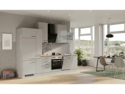 Flex-Well Exclusiv Kühlschränke|Kochfelder<Küchenzeile Lund 310 cm Lichtgrau glänzend-Rauchgrau
