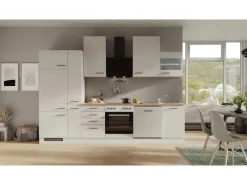 Flex-Well Exclusiv Kühlschränke|Kochfelder<Küchenzeile Lund 310 cm Lichtgrau glänzend-Rauchgrau