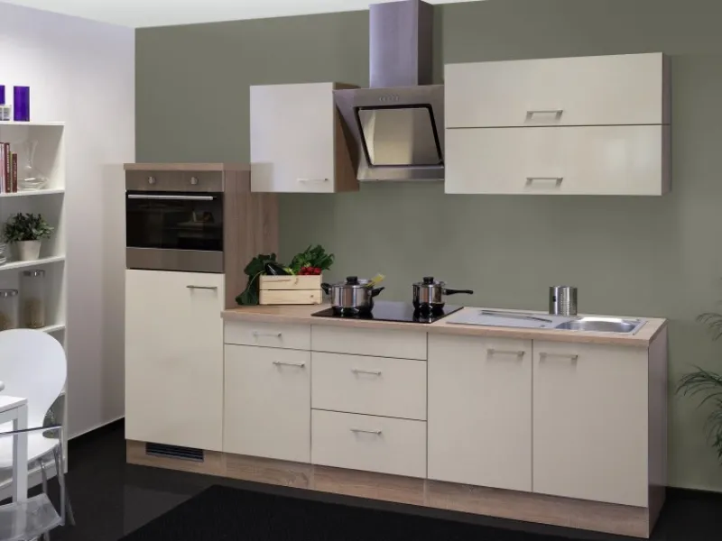 Flex-Well Exclusiv Kochfelder|Kühlschränke<Küchenzeile Orlando 270 cm Kaschmir Glanz-Sonoma Eiche NB