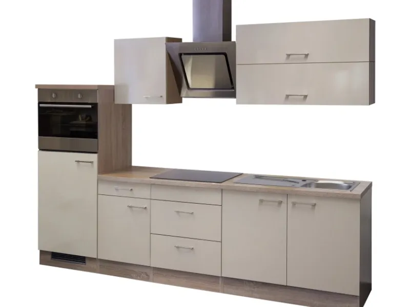 Flex-Well Exclusiv Kochfelder|Kühlschränke<Küchenzeile Orlando 270 cm Kaschmir Glanz-Sonoma Eiche NB