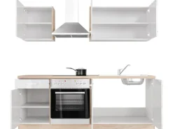 Flex-Well Exclusiv Küchenzeile Valero 210 cm Hochglanz Weiß - Sonoma Eiche< Herde|Kochfelder