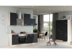 Clearance Flex-Well Exclusiv Küchenzeile Lara 360 cm Anthrazit - San Remo Eiche