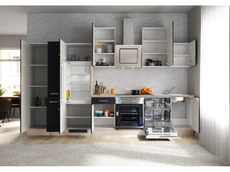 Clearance Flex-Well Exclusiv Küchenzeile Lara 360 cm Anthrazit - San Remo Eiche