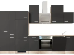 Clearance Flex-Well Exclusiv Küchenzeile Lara 360 cm Anthrazit - San Remo Eiche