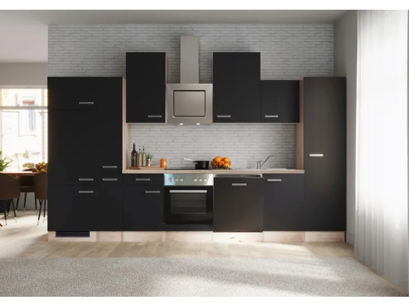 Clearance Flex-Well Exclusiv Küchenzeile Lara 360 cm Anthrazit - San Remo Eiche