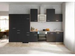 Clearance Flex-Well Exclusiv Küchenzeile Lara 360 cm Anthrazit - San Remo Eiche