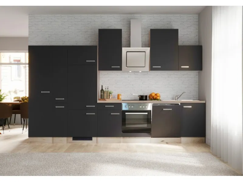 Clearance Flex-Well Exclusiv Küchenzeile Lara 360 cm Anthrazit - San Remo Eiche