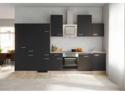 Clearance Flex-Well Exclusiv Küchenzeile Lara 360 cm Anthrazit - San Remo Eiche